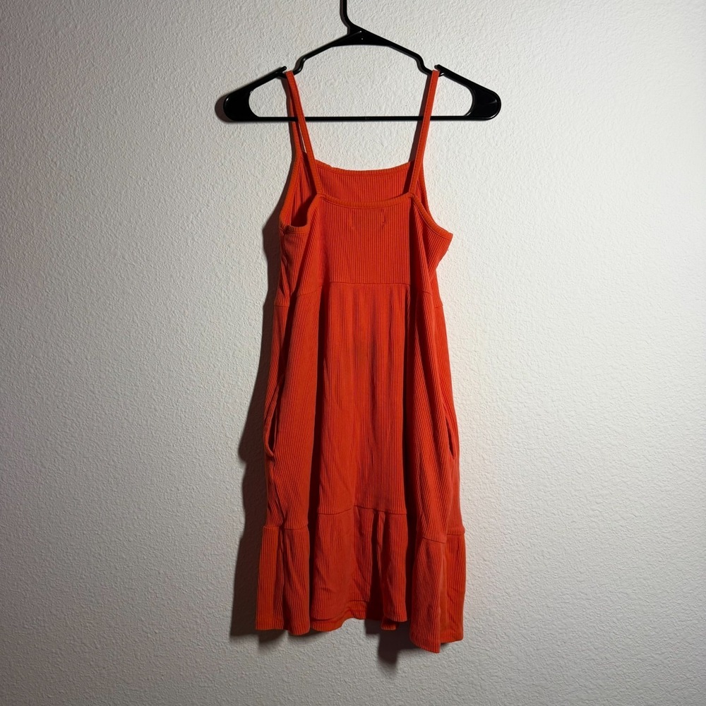 Old Navy Fit & Flare Dress Girls XL 14-16 Orange Ribbed Knit Casual Sleeveless - Picture 3 of 9